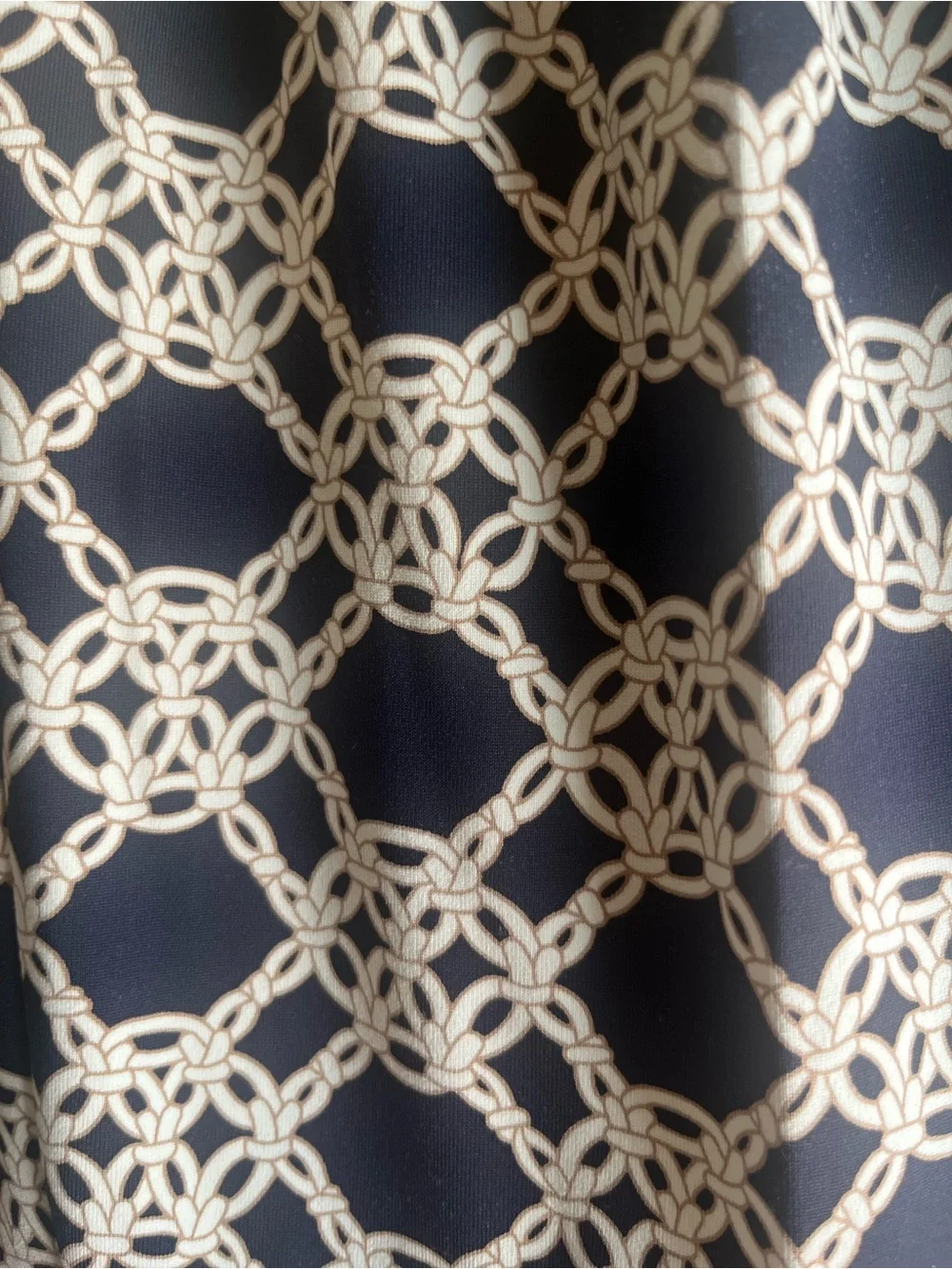 Talbots Navy and White Chain-Print Fit-and-Flare Dress
